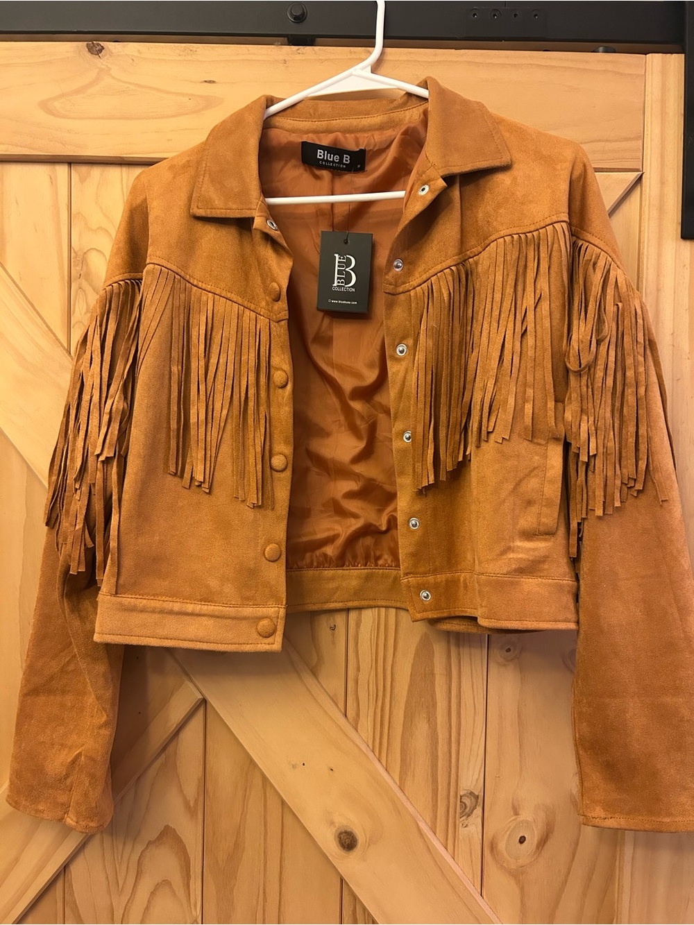 Blue B Cropped Suede Fringe Jacket in Rust